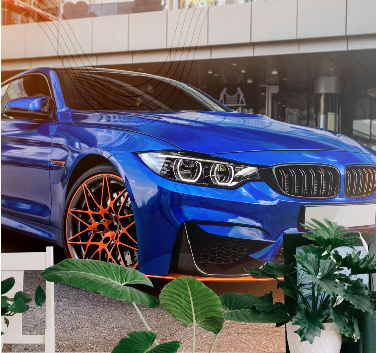 3D blue and orange Car wall mural - TenStickers