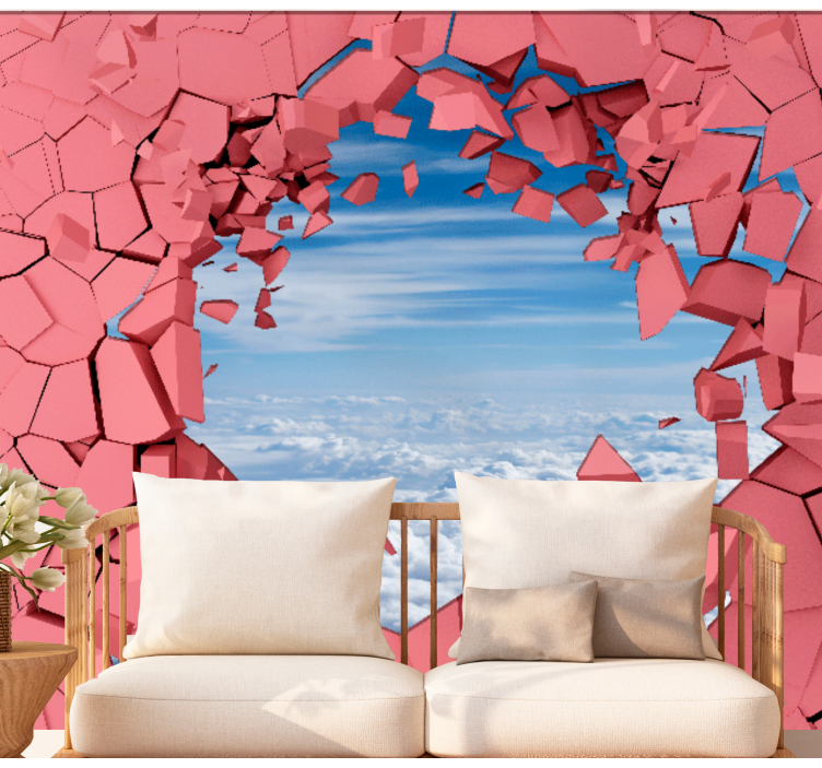 3d wall mural breaking through barriers - TenStickers