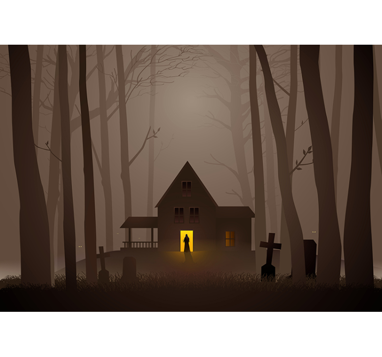 Halloween wall mural creepy haunted house - TenStickers