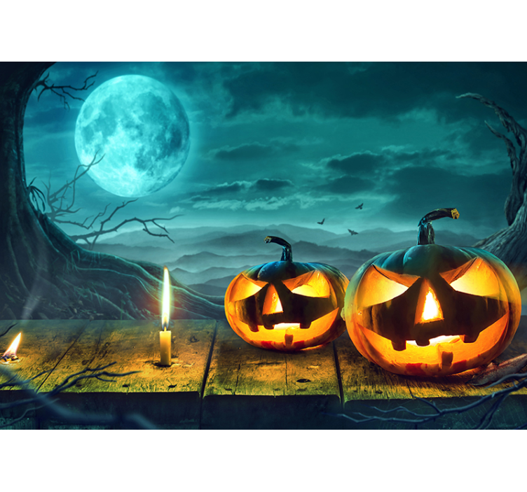 Halloween wall mural radiant pumpkin faces - TenStickers