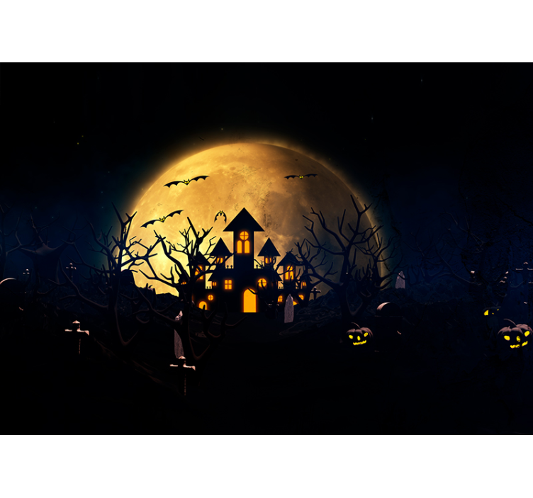 Spooky Moonlit Mansion halloween wall mural - TenStickers