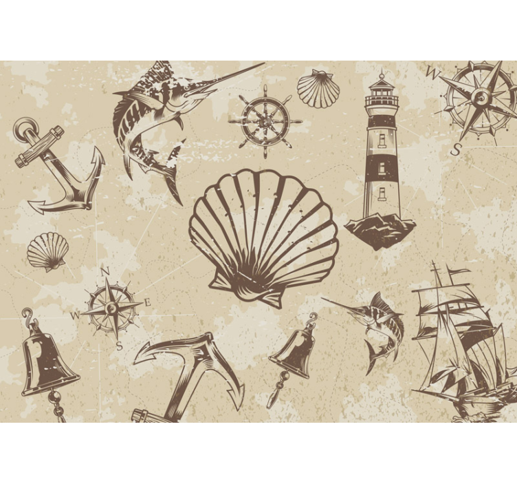 sea objects vintage wall mural - TenStickers