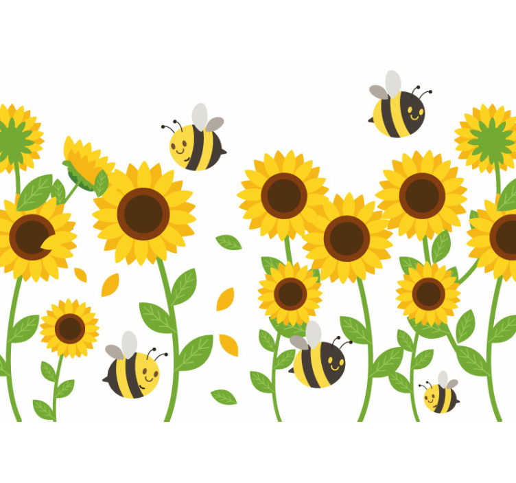 Flower mural cheerful sunflowers buzzing bees - TenStickers