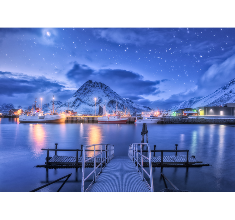 Landscape mural mountainous port view - TenStickers
