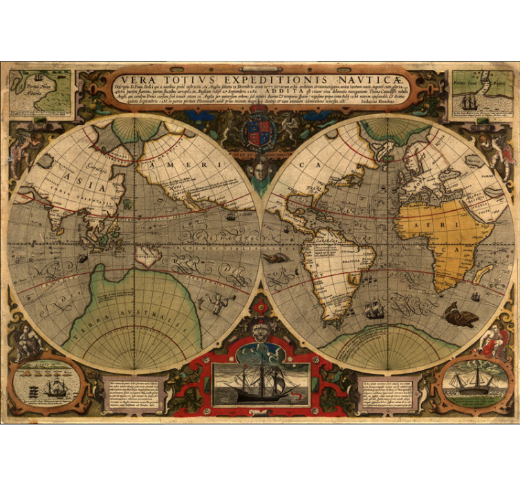 Retro Global Map world map mural - TenStickers