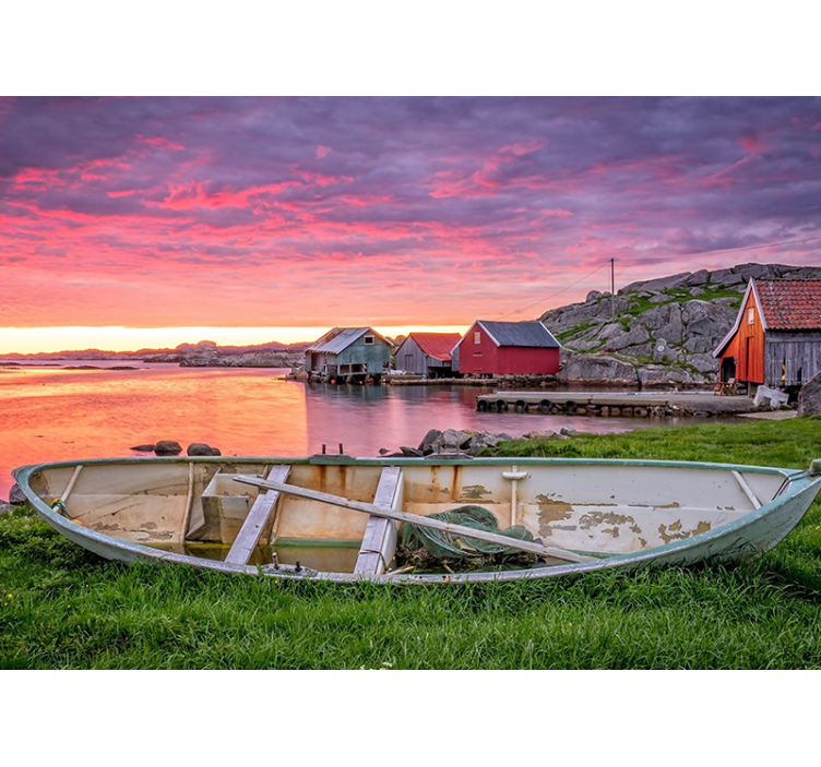 Landscape mural scenic coastal village - TenStickers