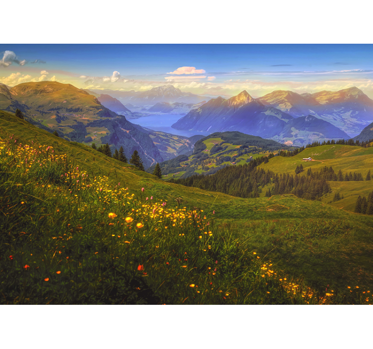 Landscape mural mountainous meadow view - TenStickers