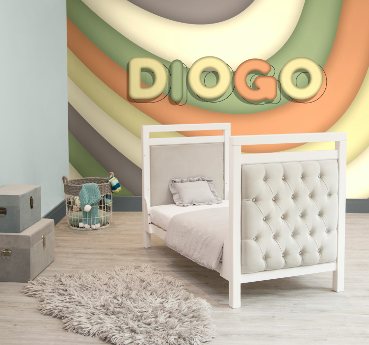 Curved stripes witj name kids wall mural - TenStickers