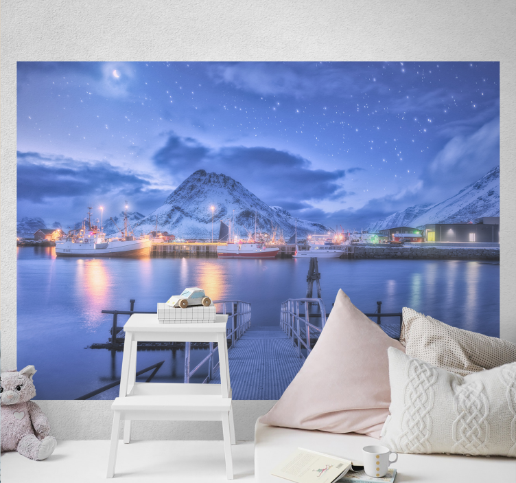 Landscape mural mountainous port view - TenStickers