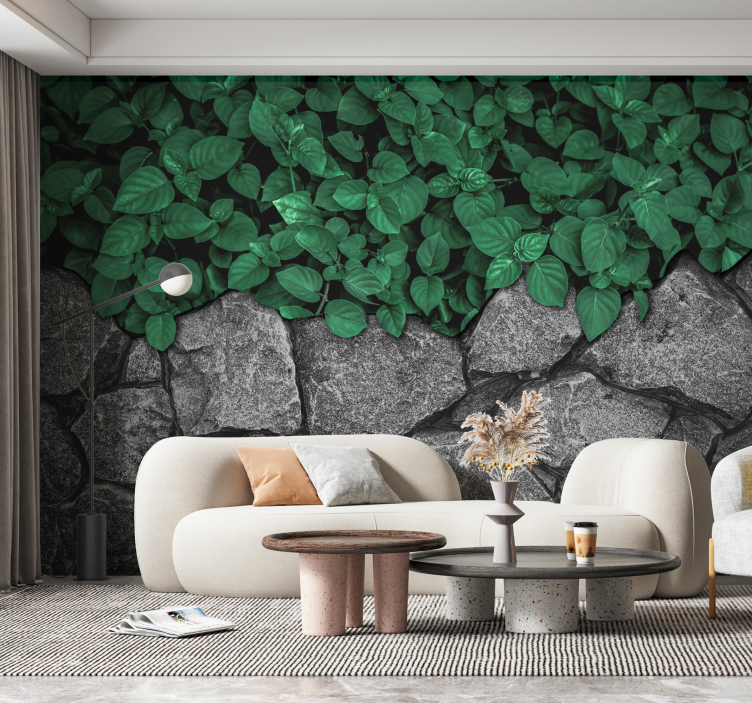Leaves and stones living room wall mural - TenStickers