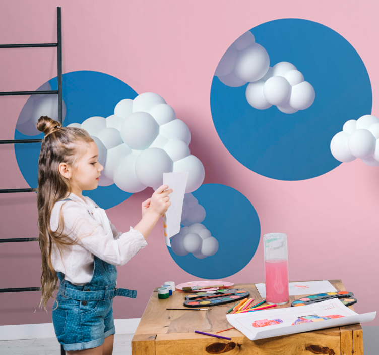 Abstract wall mural puffy clouds dance - TenStickers