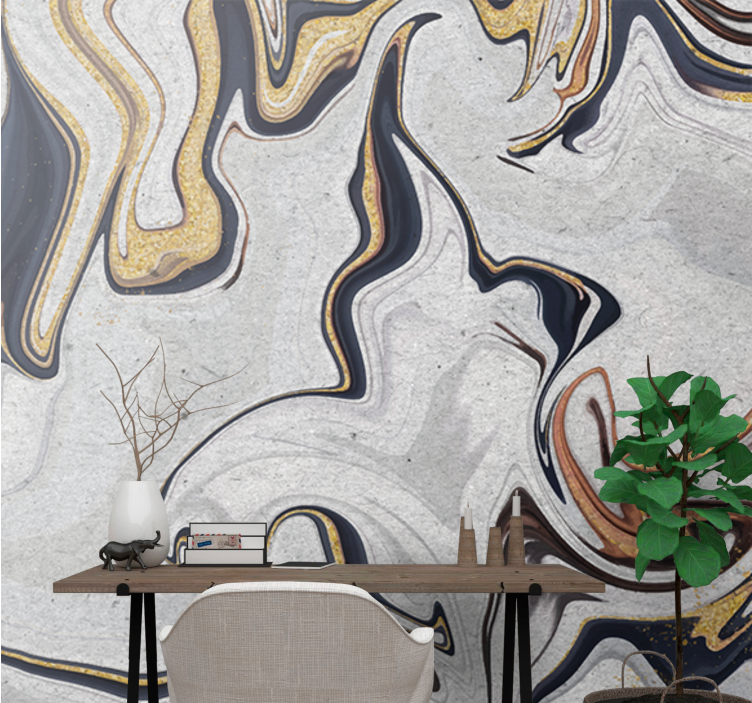 Abstract wall mural with flowing gold highlights - TenStickers