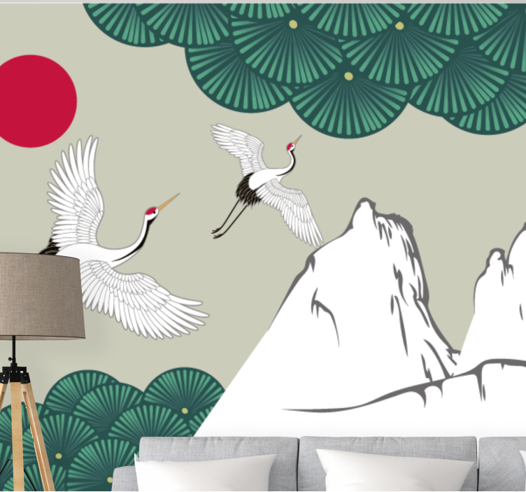 Africa wall mural cranes and mountains scene - TenStickers