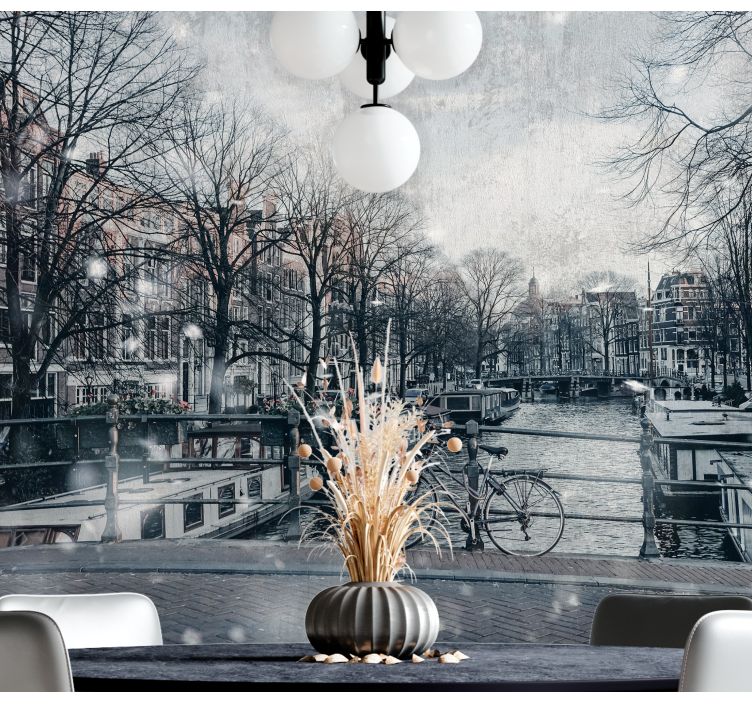 Amsterdam wall mural canal reflection view - TenStickers