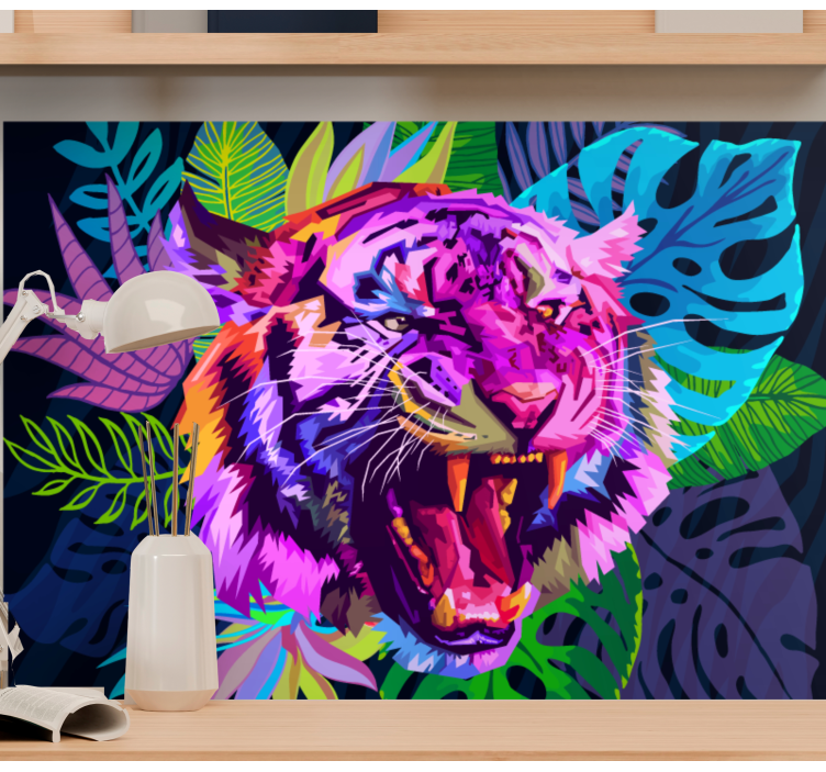 Animal mural colorful tiger head artwork - TenStickers