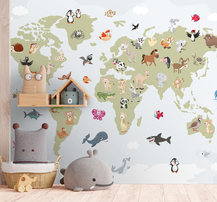 Animal mural creatures of the world map - TenStickers