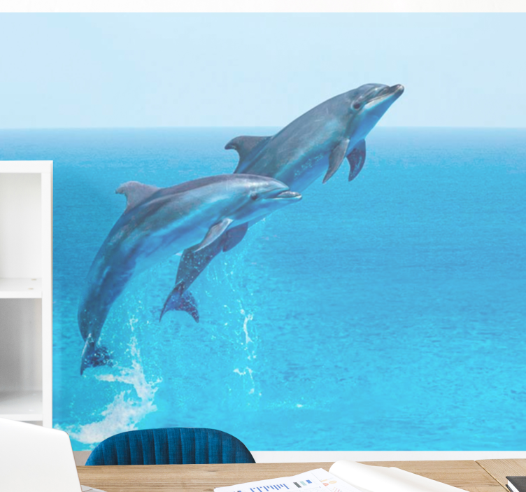 Animal mural dolphins leaping playfully - TenStickers