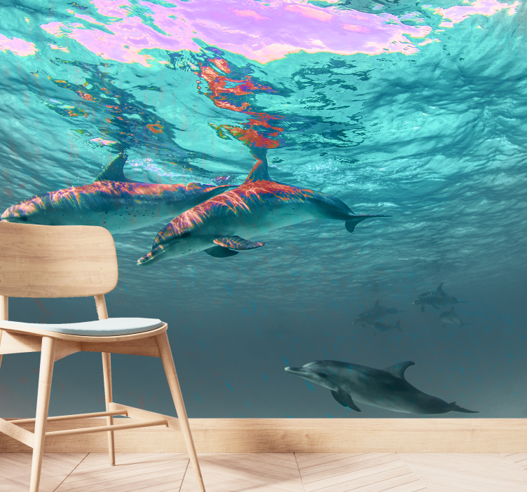Animal mural dolphins swimming playfully - TenStickers