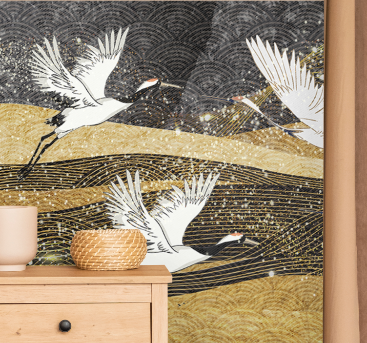Animal mural elegant cranes dance - TenStickers