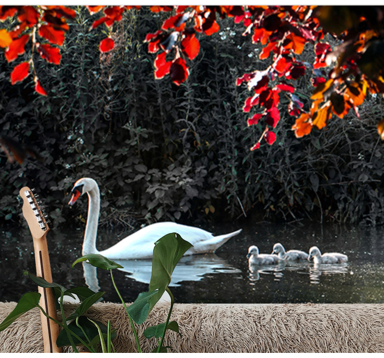 Animal mural elegant swan family - TenStickers