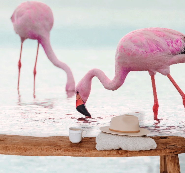 Animal mural flamingo feeding scene - TenStickers