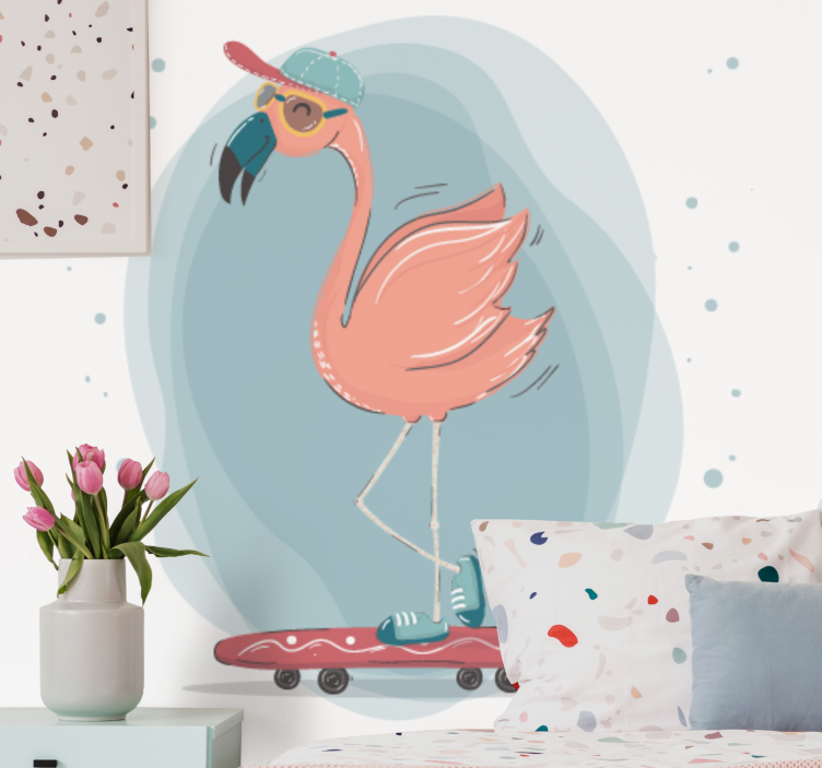 Animal mural flamingo skateboarding adventure - TenStickers