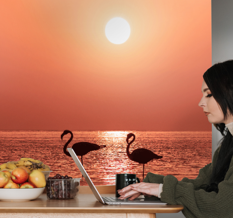 Animal mural flamingo sunset scene - TenStickers