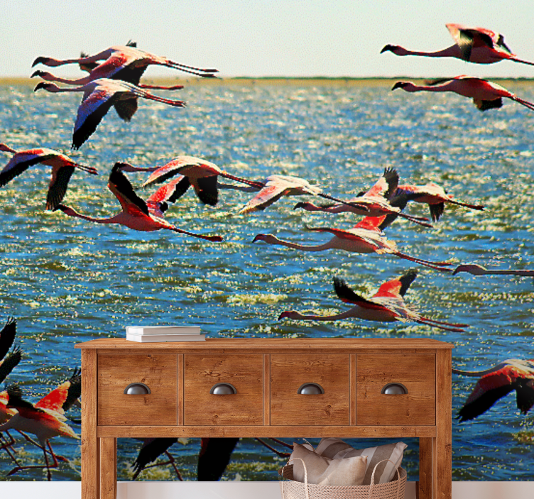 Animal mural flying flamingos group - TenStickers