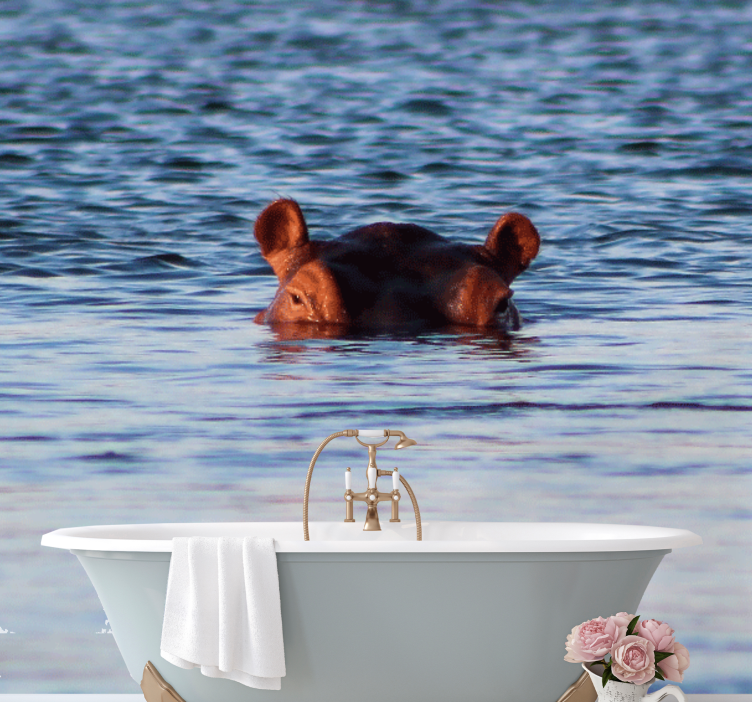 Animal mural hippo swimming calmly - TenStickers