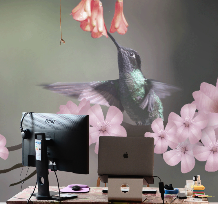 Animal mural hummingbird and blooms - TenStickers