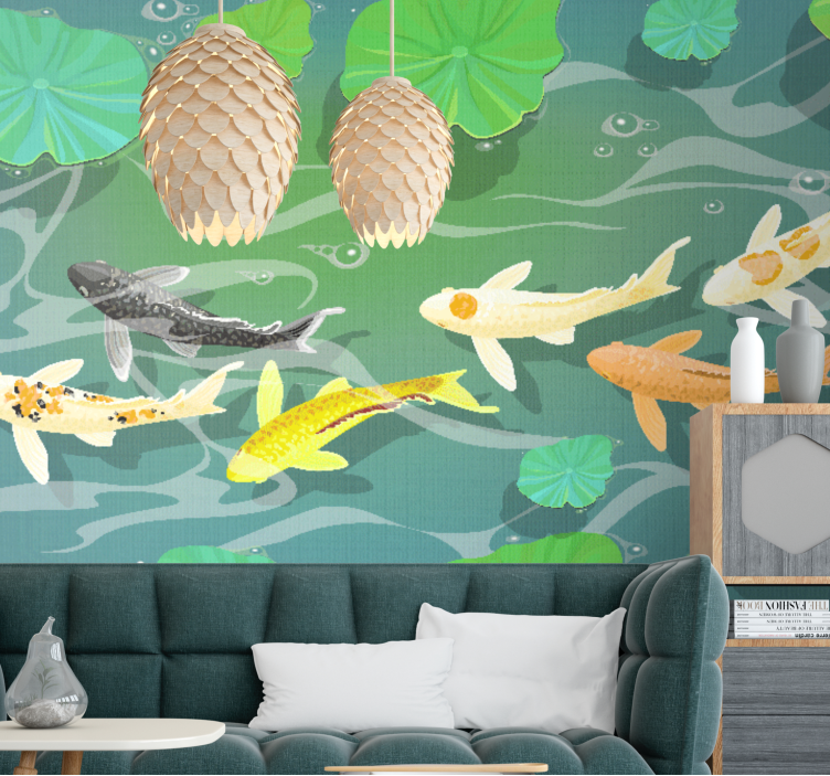 Animal mural koi fish pond design - TenStickers