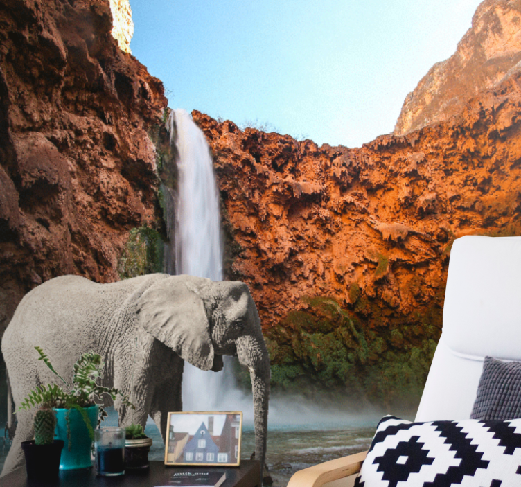 Animal mural majestic elephant waterfall - TenStickers