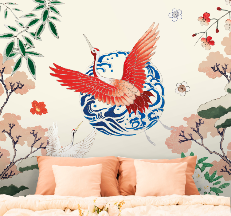 Animal mural majestic red crane - TenStickers