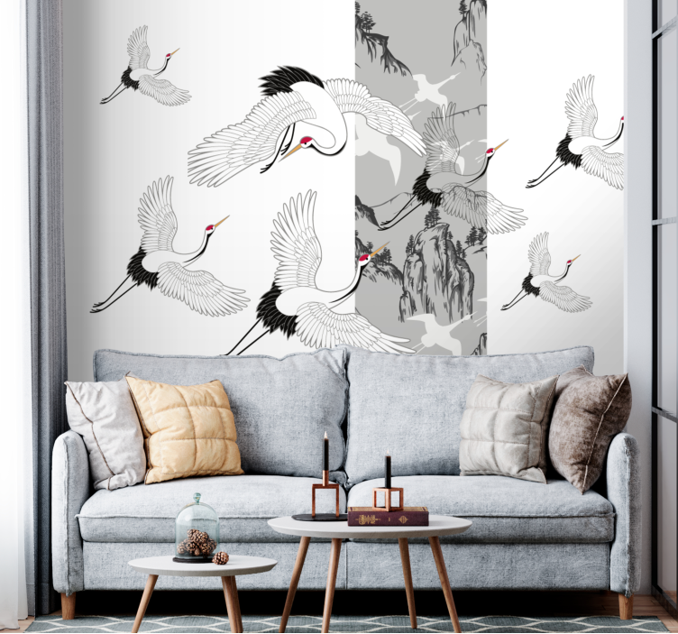 Animal mural of soaring cranes design - TenStickers