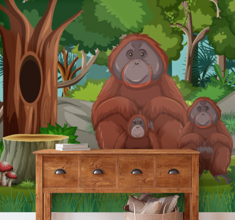 Animal mural orangutans family scene - TenStickers