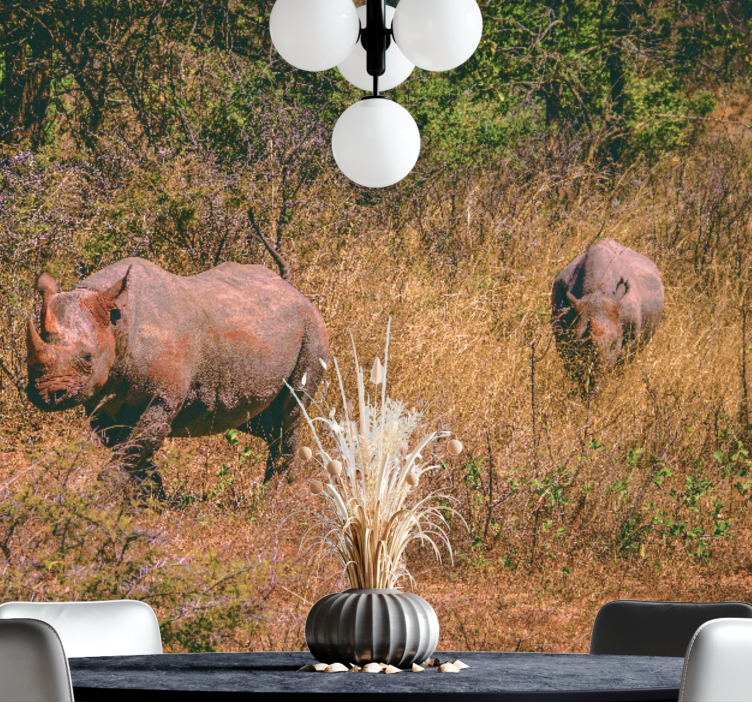 Animal mural rhinos in grassland - TenStickers