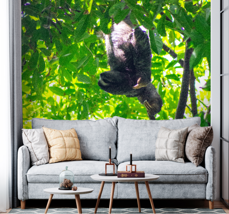 Animal mural sloth hanging in greenery - TenStickers