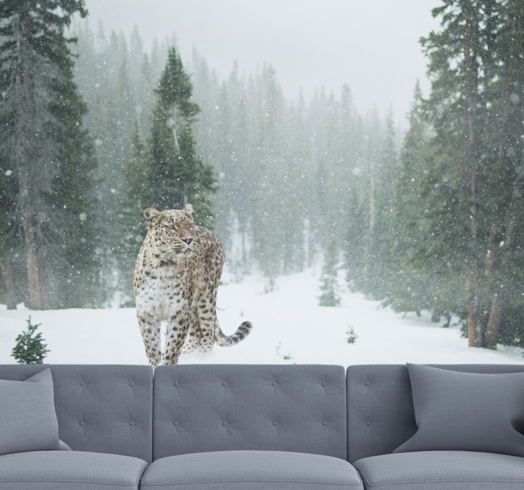 Animal mural snowy leopard walk - TenStickers