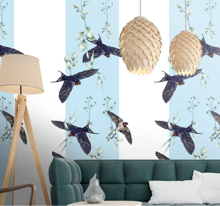 Animal mural swallows and greenery design - TenStickers