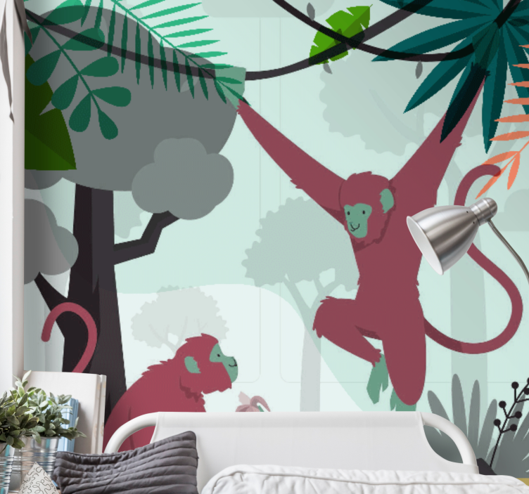 Animal mural swinging monkeys at play - TenStickers