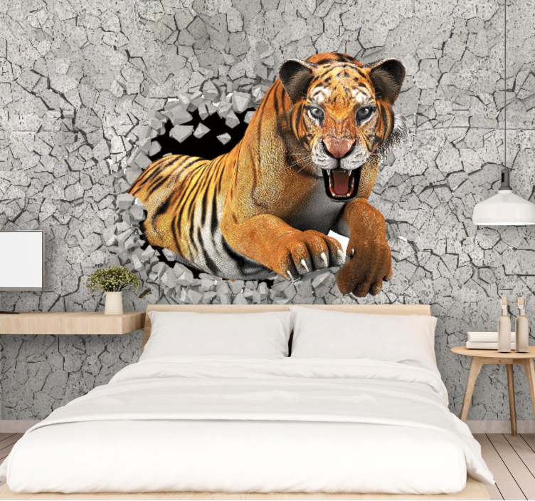 Animal mural tiger breaking through - TenStickers