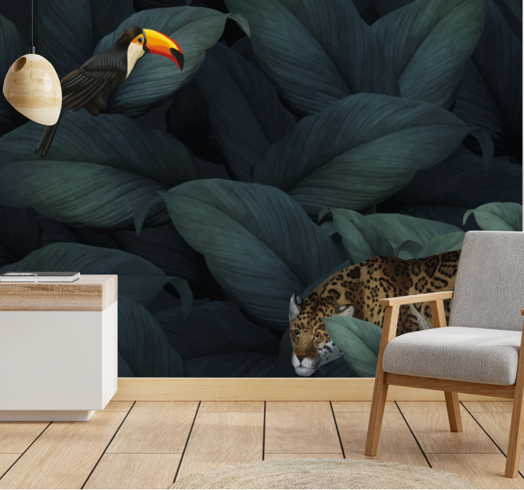 Animal mural tropical birds and leopards - TenStickers