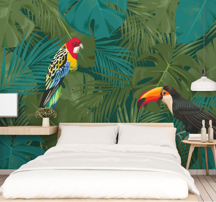 Animal mural tropical parrots showcase - TenStickers
