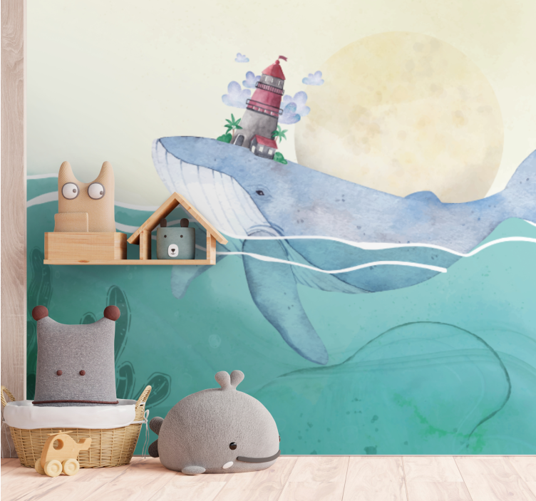 Animal mural whale and lighthouse design - TenStickers