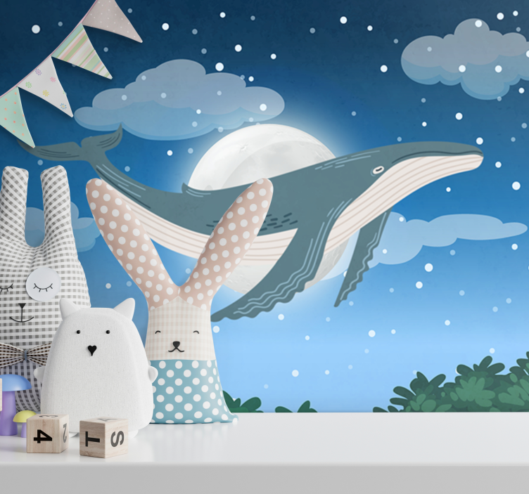 Animal mural whale under moonlight - TenStickers