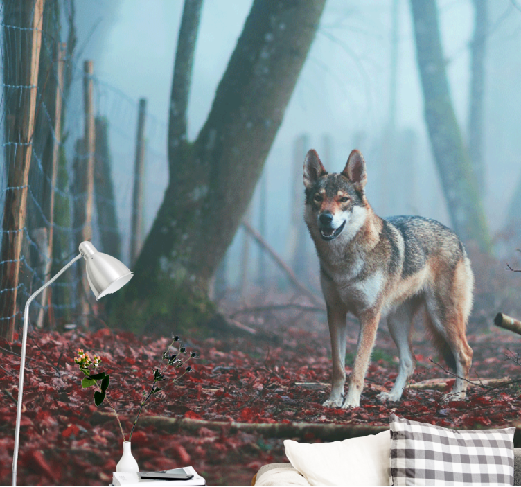 Animal mural wolf in misty forest - TenStickers