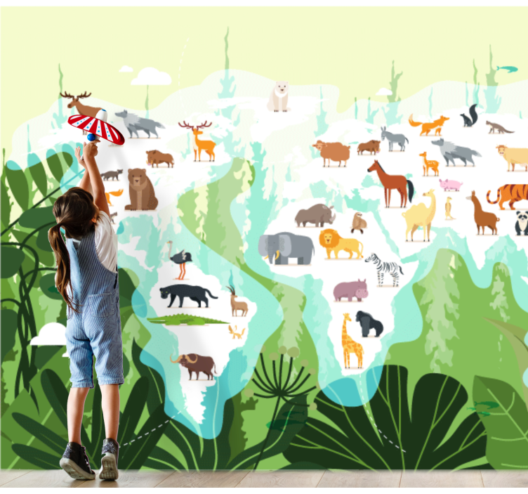 Animal mural world animal map - TenStickers