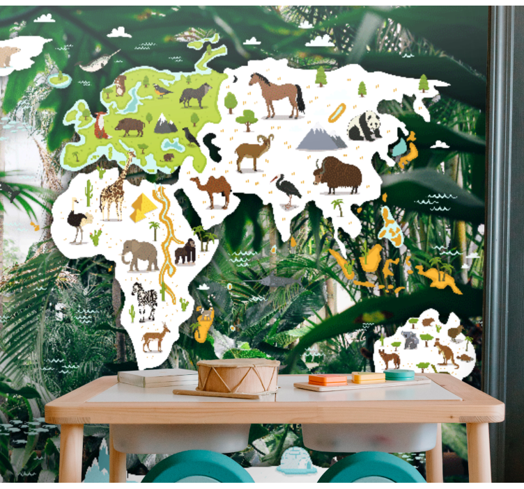 Animal world map world map mural - TenStickers