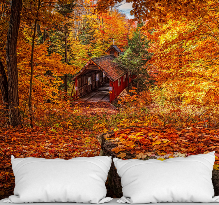 Autumn covered bridge landscape mural - TenStickers