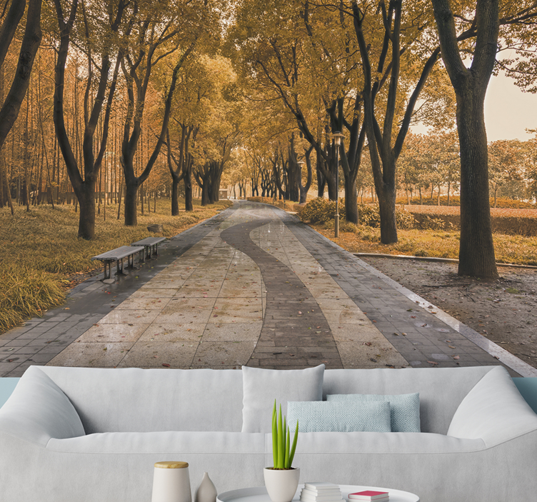 Autumn tree path landscape mural - TenStickers